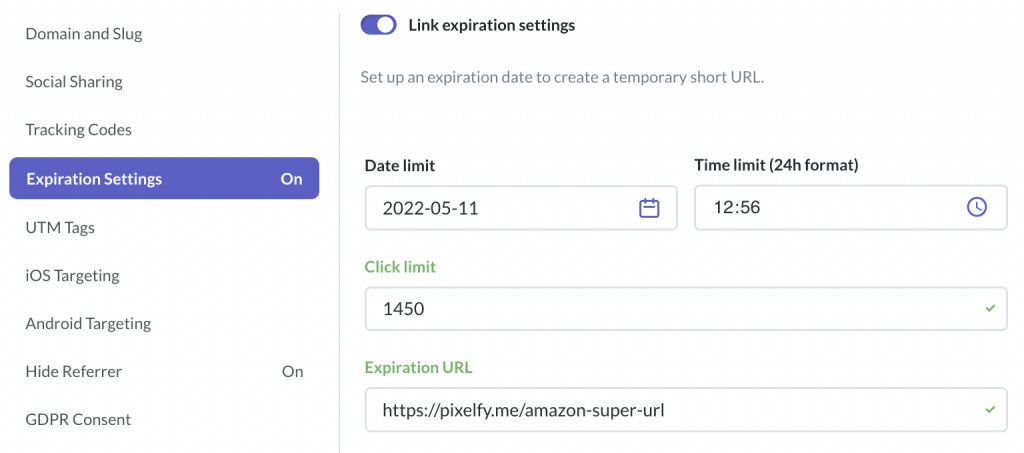 Pixelfy Expiration Settings