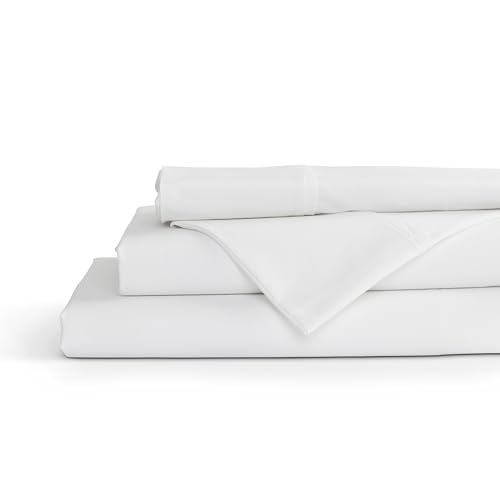 100% Cotton Percale Sheets Queen Size, White, Deep Pocket, 4 Pieces Sheet Set - 1 Flat, 1 Deep Pocket Fitted Sheet and 2 Pillowcases, Crisp Cool and Strong Bed Linen