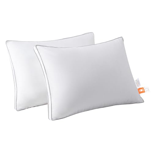 ZUBISU Goose Down Pillow for Side Sleepers, 600 Fill Power Down Luxury Pillows with 100% Cotton Cover (Standard (Pack of 2), White)