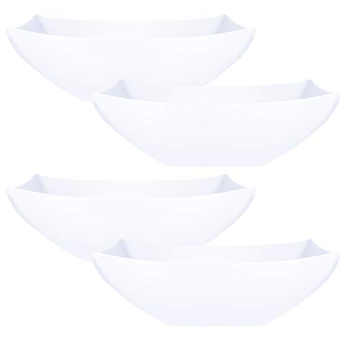 PLASTICPRO Disposable 64 ounce Square Serving Bowls, Party Snack or Salad Bowl, Large Plastic Elegant White Pack of 4