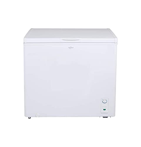 Koolatron Large Chest Freezer, 7.0 cu ft (195L), White, Manual Defrost Deep Freeze, Storage Basket, Space-Saving Flat Back, Stay-Open Lid, Front-Access Drain, for Basement, Laundry Room, Cottage