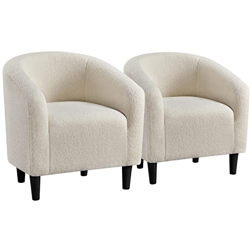 Yaheetech Barrel chairs, Furry Accent chairs, Sherpa Cozy Modern with Soft Padded Armrest, Fuzzy Club chair for Living room Bedroom Waiting room Office Ivory, Set of 2