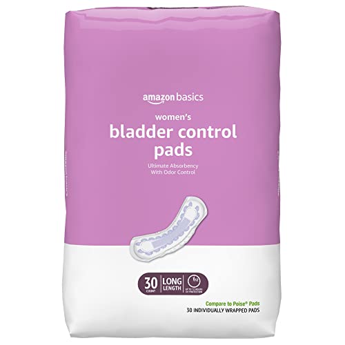 Amazon Basics Incontinence, Bladder Control & Postpartum Pads for Women, Ultimate Absorbency, Long Length, 30 Count, 30 Count (Pack of 1) (Previously Solimo)