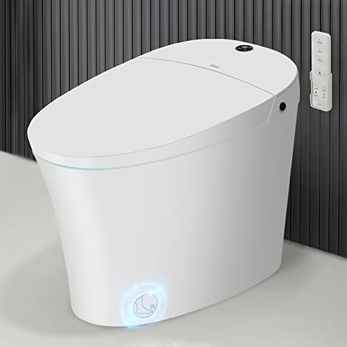 EPLO Smart Toilet,One Piece Bidet Toilet for Bathrooms,Modern Elongated Toilet with Warm Water,Dual Auto Flush,Foot Sensor Operation,Heated Bidet Seat,Electric Tankless Toilets with LED Display E16