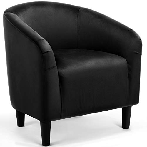 Yaheetech Barrel Chair, Modern Accent Chair Comfy Velvet Armchair Club Sofa Chair Vanity Chair for Living Room Bedroom Office Small Space, Black