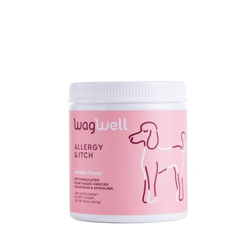 WagWell Allergy and Itch Chews, Dog Chews for Allergies and Itching, Tasty Chews with Colostrum for Dog Allergies, Seasonal Allergy Chews for Dogs of All Ages, 8.5 oz. (240g) Jar, 60 Chews