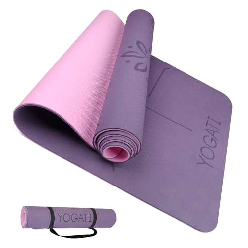 YOGATI Yoga mats for home workout. Non slip yoga mat with strap. Thick yoga mats for Women and Men. Pilates mat ideal for Fitness and gym. Exercise mat thick. Yoga mat thick. Workout mat. Yoga matt