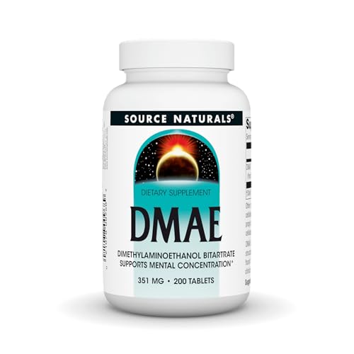 Source Naturals DMAE, Dimethylaminoethanol Bitartrate - Supports Mental Concentration - 200 Tablets