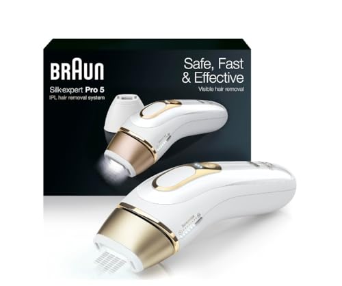 Braun Silk Expert Pro5 IPL Hair Removal Device for Women & Men - Lasting Hair Regrowth Reduction, Virtually Painless Alternative to Salon Laser Removal