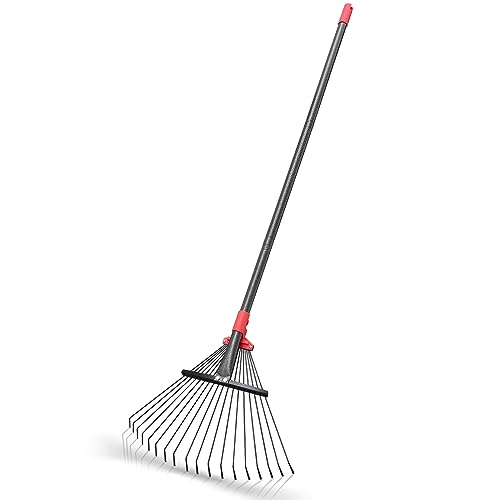 75 Inch Rake for Leaves, Adjustable Head with 18 Metal Tines Rakes for Lawn Leaf Lawn Leveling Rake Yard Tools for Picking up Leaves, Grass Clippings, Garbage Ergonomics Adjustable Handle