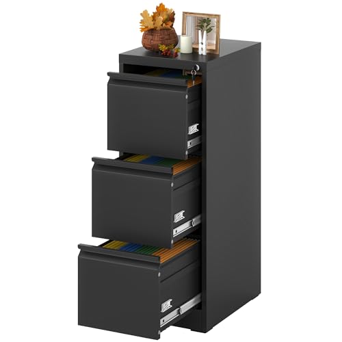 Yukimo Vertical File Cabinet with Drawers, 3 Drawer File Cabinet for Home Office, Locking File Cabinet Hanging Files for A4/ Legal/Letter, Black