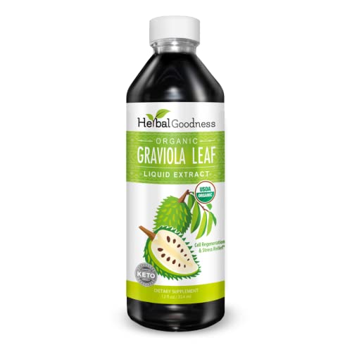Graviola Leaf Extract 15X Strength - Soursop Liquid - USDA Organic, Non-GMO, Kosher - Cell Support, Regeneration, Stress Relief, Immune Boost - Herbal Goodness - 12oz Bottle