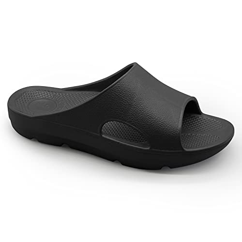 Pure Stride Therapeutic Slides, Orthotic Sandals for Plantar Fasciitis, Metatarsal and Heel Spurs, for Pain Relief and Arch Support of Feet - Black, Men’s Size 9/Women’s Size 10