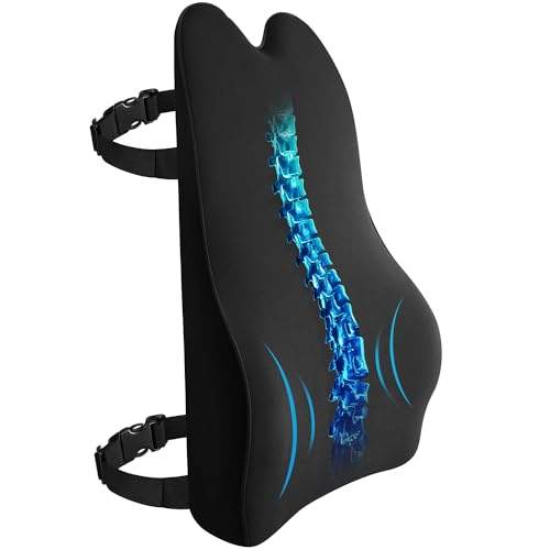 Lumbar Support Pillow for Car Seat/Home Chair/Dining Chair - Soft Memory Foam Back Support for Sitting or Driving Fatigue/Back Pain Relief - Dual Straps Fix The Back Support Pillow Pillow-Black