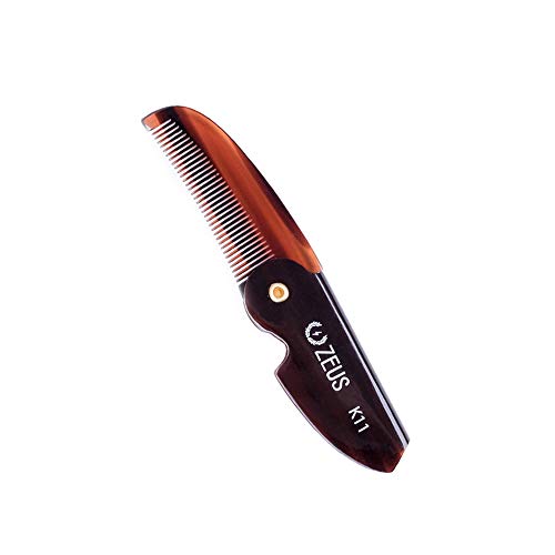 ZEUS Folding Mustache Comb, Handmade Saw-Cut Best Moustache Pocket Comb - (Traditional) - K11