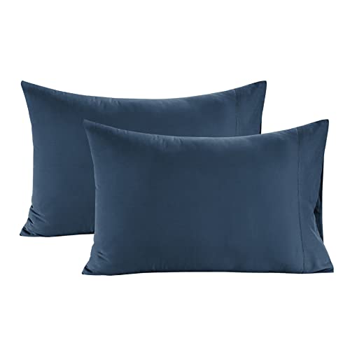 Lane Linen 100% Organic Cotton Pillowcases - Standard Size, Ultra Soft and Crisp, Cool Percale Weave, Breathable, Sleeping Pillow Covers, Set of 2 - Navy