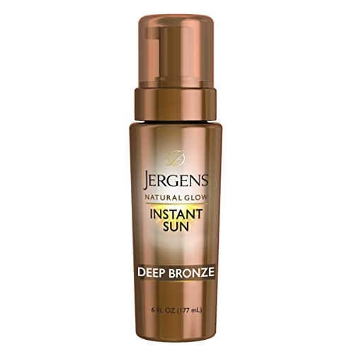 Jergens Natural Glow Instant Sun Body Mousse, Self Tanner for Deep Bronze Tan, Sunless Tanning Body Bronzer, Natural Looking Fake Tan, 6 Ounce