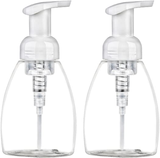 BRIGHTFROM Foaming Soap Dispenser Pump Bottles, BPA Free Empty Refillable Plastic Container for Liquid Soap - Kitchen, Bathroom, Commercial - 8oz (250ml) Pack of 2 Clear