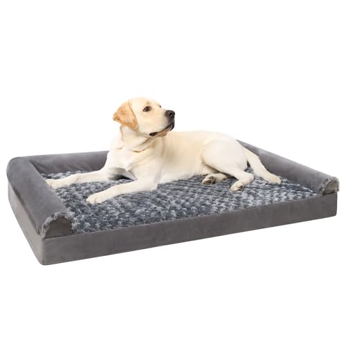 Orthopedic Dog Beds for Large Dogs, Sofa Dog Bed with Removable Bolsters & Washable Cover, Waterproof Dog Couch Bed with Nonskid Bottom for Medium Large Dogs (41 * 27 * 7 Inch, Grey)