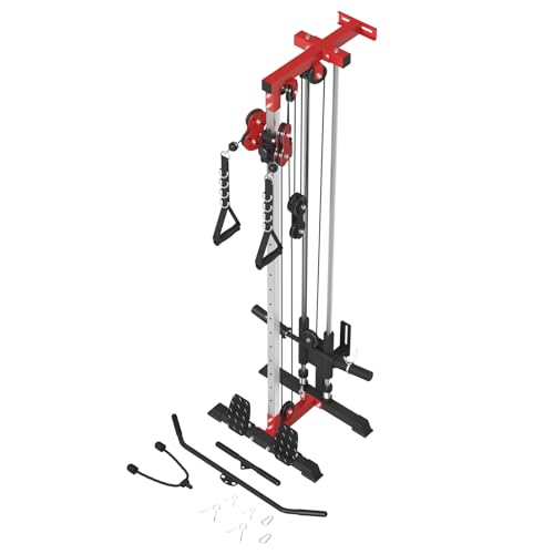 ER KANG Cable Station Wall Mount, 18 Height Pulley Tower, Dual Pulley System, High and Low Cable Machine, LAT Pull-Down & LAT Row LAT Tower with Flip-Up Footplate, Home Gym Cable Crossover