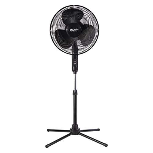 Comfort Zone 16” Electric Oscillating Pedestal Fan, 3-speed Options, 90-Degree Oscillating Head, Adjustable Height and Tilt, Powerful Air Flow, Ideal for Home, Bedroom & Office, CZST161BTEBK