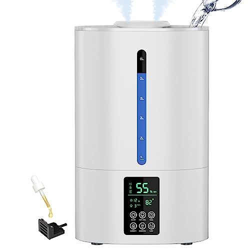 6L Humidifiers for Bedroom Large Room Home, Cool and Warm Humidifiers for Baby and Plants Mist Top Fill Desk Humidifiers Essential Oil Diffuser, Quiet Humidifiers with Adjustable Mist,360°Nozzle-White