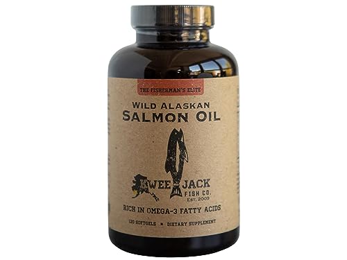 Kwee-Jack Fish Co. Wild Alaskan Salmon Fish Oil Omega 3 Supplement 120 Softgels 1000mg Salmon Oil Per Capsule | Anti-Inflammation, Brain, Heart, Joint Health | EPA, DHA, Vitamin D, Astaxanthin