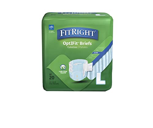 Medline FitRight OptiFit Ultra Adult Briefs, Incontinence Diapers with Tabs, Heavy Absorbency, Large, 44 to 56