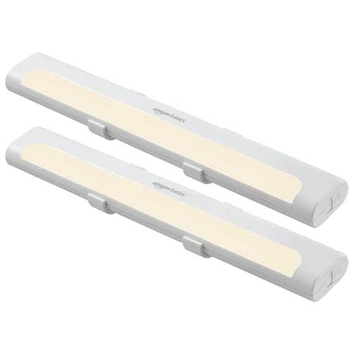 Amazon Basics LED Stick On Lights, Battery Operated, Wireless, 65 Lumens, Portable Light, Under Cabinet Lighting, Closet, Kitchen, 2 Pack