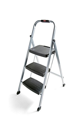 Rubbermaid RM-3W 3-Step Steel Step Ladder with Hand Grip, 200 lb Capacity, Silver