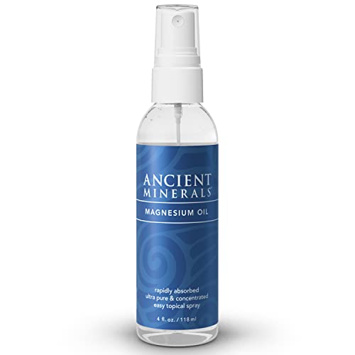 Ancient Minerals Magnesium Oil Spray Bottle, high Concentration Topical Genuine Zechstein Magnesium Chloride Topical Magnesium (4fl oz)