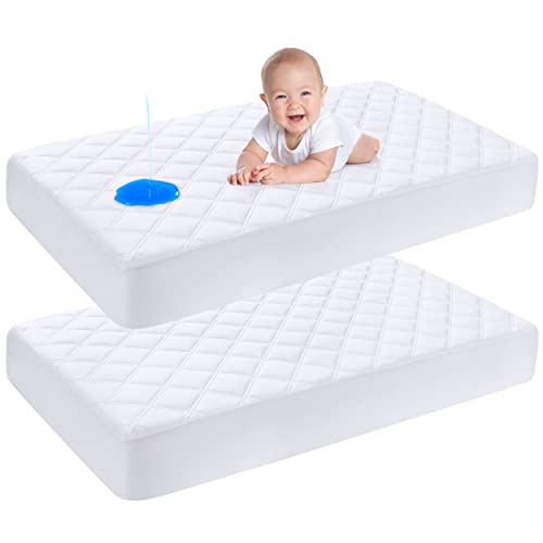 Yoofoss Waterproof Crib Mattress Protector 2 Pack, Quilted Crib Mattress Pad Cover Ultra Soft and Breathable, Machine Washable Toddler Mattress Protector for Standard Baby Crib Size 52