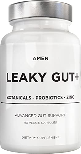 Amen Leaky Gut Supplements - Advanced Formula with Bioavailable L Glutamine, Zinc, Turmeric, Licorice Root - Bowel and Stomach Probiotics & Fermented Prebiotics - Vegan, Non-GMO - 90 Capsules