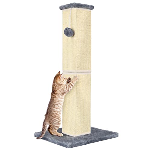 YULOYI Cat Scratching Post 32 Inch for Indoor Large Cats and Kitten, Nature Sisal Tall Cat Scratch Post, Sisal Cat Scratcher Improve Cat