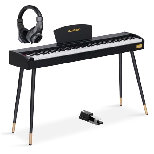 AODSK Beginner Digital Piano 88 Key Keyboard,Full-size Electric Piano for Beginners,with Sheet Music Stand,Pedal,Power Adapter,Supports Headset mode,USB-MIDI Connecting Black,-Comes with headphones