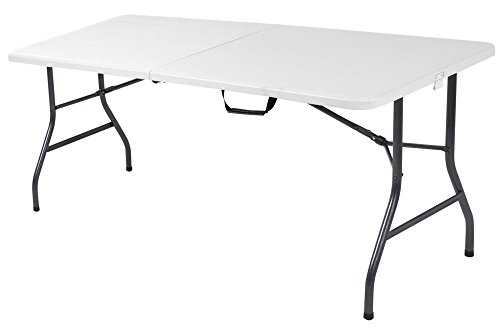 CoscoProducts Fold-in-Half Banquet Table w/Handle, 6 ft, White