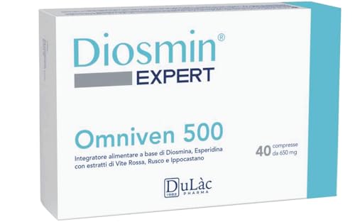 Dulàc Hemorrhoid and Leg Vein Supplement Omniven 500-40 Tablets Diosmin, Horse Chestnut Extract, Butchers Broom, Hesperidin for Restless Legs Syndrome Relief, Varicose and Spider Veins