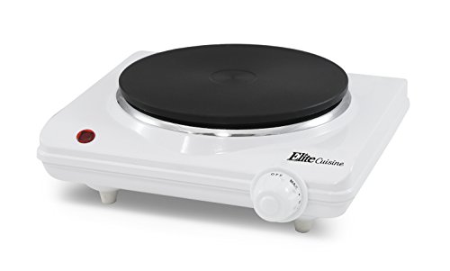 Elite Gourmet ESB-301F Countertop Single Cast Iron Burner, 1000 Watts Electric Hot Plate, Temperature Controls, Power Indicator Lights, Easy to Clean, White