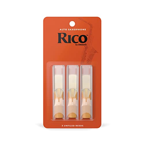 D’Addario Woodwinds Rico Woodwinds - Reeds for Alto Saxophone - Thinner Vamp Cut for Ease of Play, Traditional Blank for Clear Sound, Unfiled for Powerful Tone - Alto Sax Reeds 2.5 Strength, 3-Pack