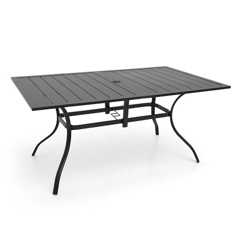 Virvla Patio Dining Table Outdoor Steel Rectangular Table with Umbrella Hole 63