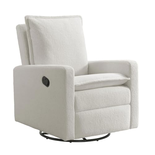 Oxford Baby Uptown Nursery Chair, Boucle White Upholstered Swivel Glider Recliner Rocker