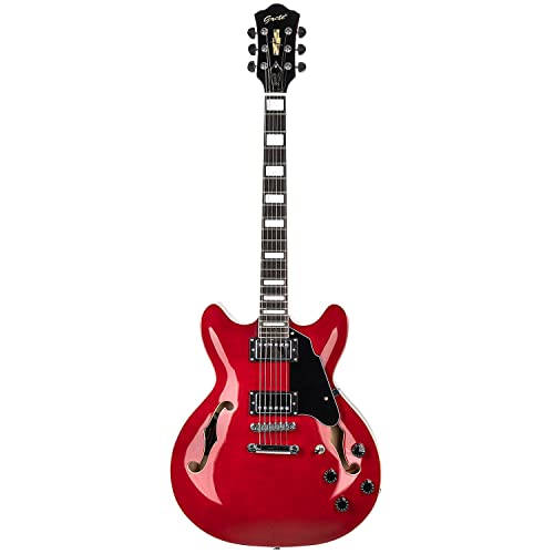 Grote Full Scale Electric Guitar Semi-Hollow Body Guitar Stainless Steel Frets(Red)