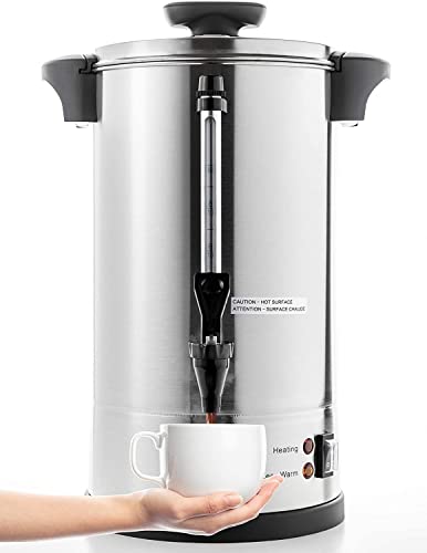 SYBO 2024 UPGRADE SR-CP-100B Commercial Grade Stainless Steel Percolate Coffee Maker Hot Water Urn for Catering, 100-Cup 16 L, Metallic