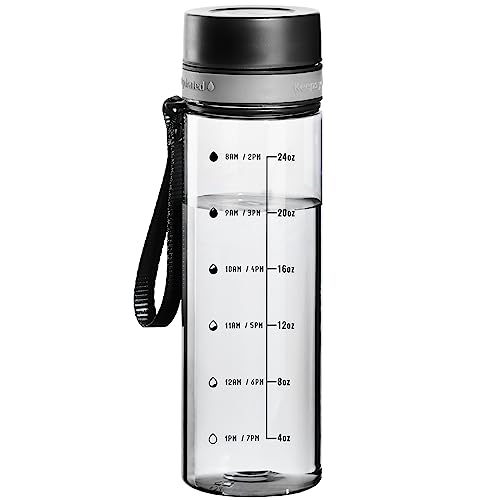 Doseno Reusable Water Bottle, Water Bottle with Time Marker, Plastic Water Bottles to Ensure You Drink Enough Water Daily for Fitness and Outdoor Sports, 28OZ Clear Water Bottles, Black