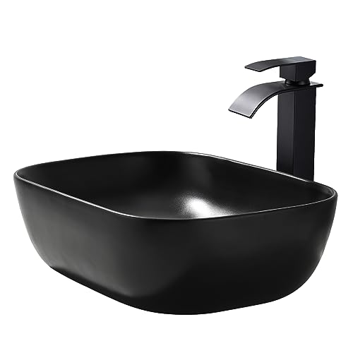 BoomHoze Rectangle Vessel Sink with Waterfall Faucet, 18