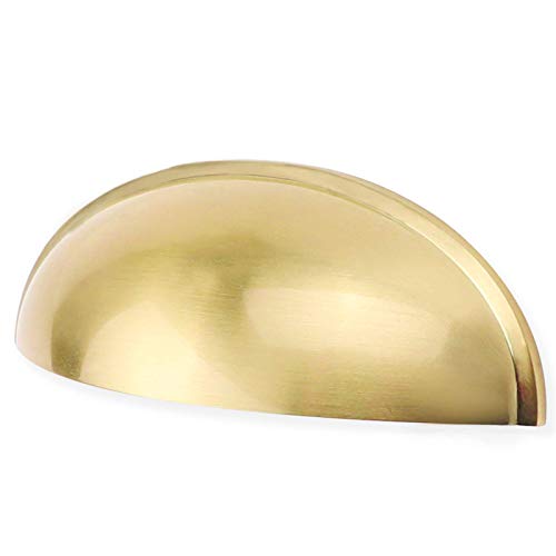 10 Pack Light Brass Bin Cup Pulls Light Brushed Gold Cabinet Pulls - LS0313BB76 Gold Cup Drawer/Dresser Pulls Kitchen Furniture Hardware Closet Door Pulls, 3in Hole Centers