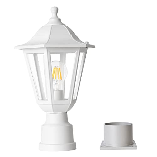 FUDESY Outdoor Post Light, Outdoor White Lamp Post Light Fixture with Pier Mount Base, Waterproof Pole Light Fixture with E26 Socket, Exterior Lamp Post Lantern for Garden Yard Patio Pathway