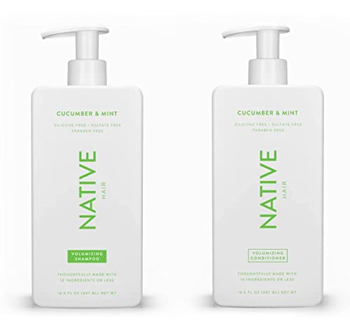 Shampoo and Conditioner Set | Sulfate Free, Paraben Free, Dye Free, with Naturally Derived Clean Ingredients| 16.5 oz (Cucumber & Mint, Volumizing)