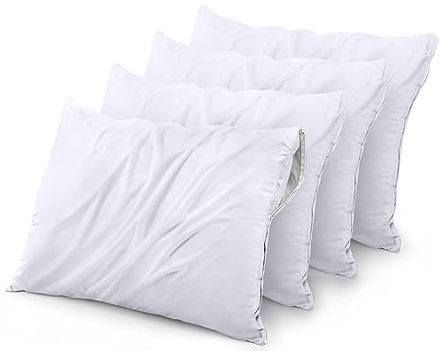 Utopia Bedding Waterproof Pillow Protector Zippered (4 Pack) Standard – Bed Bug Proof Pillow Encasement 20 x 26 Inches