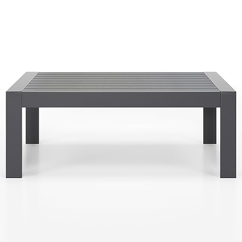 Solaste Aluminum Outdoor Coffee Table, All-Weather Rectangle Metal Patio Coffee Table Furniture for Balcony, Garden, Indoor or Outdoor Use, Dark Grey